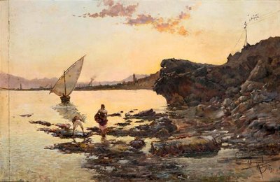 Malaga Beach at Dusk by Enrique Simonet